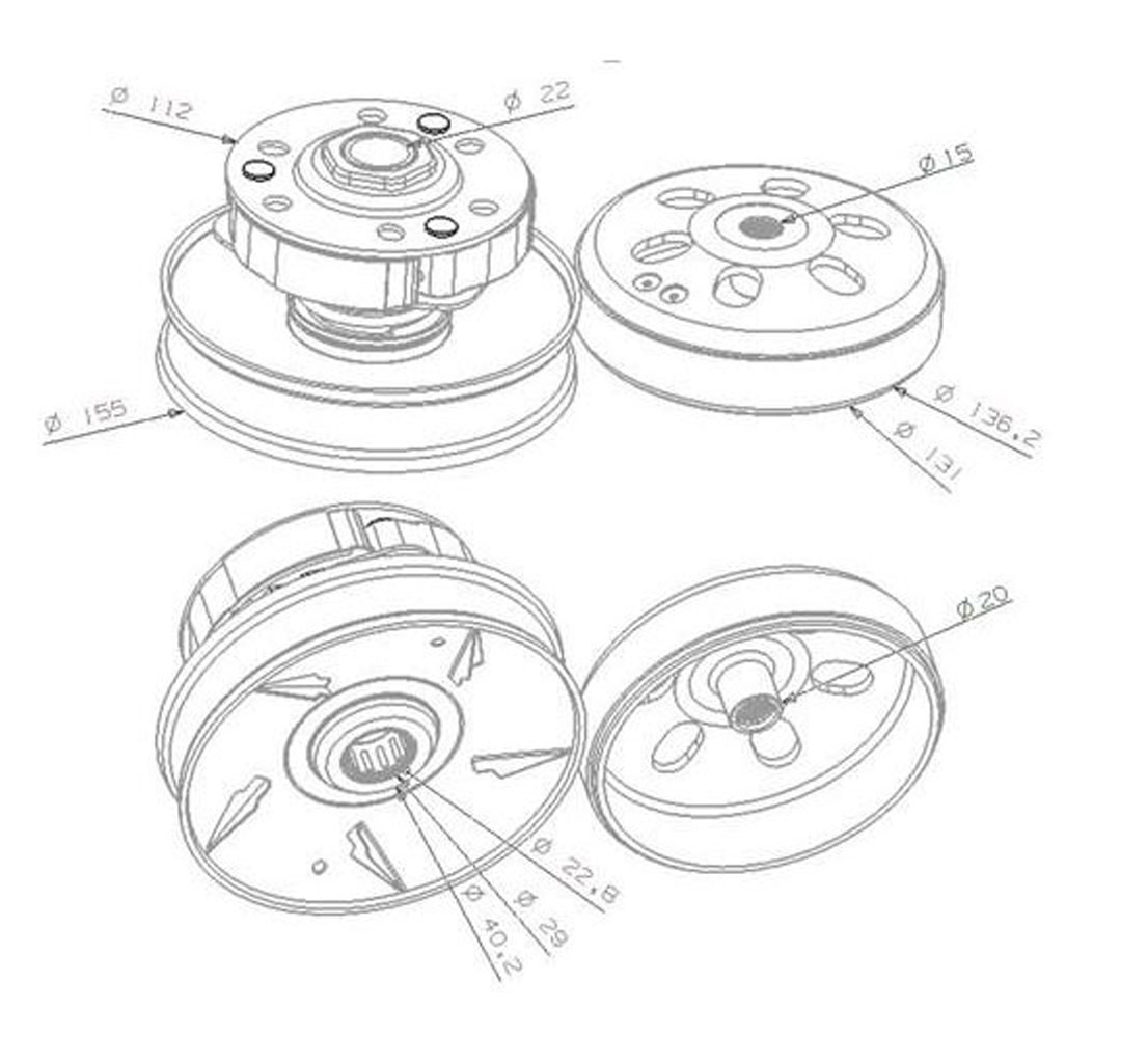 Embraiagem (completa, de variador), JONWAY (EXPLORER), GY6 125, 152QMI-III (Roda Alta / 16")