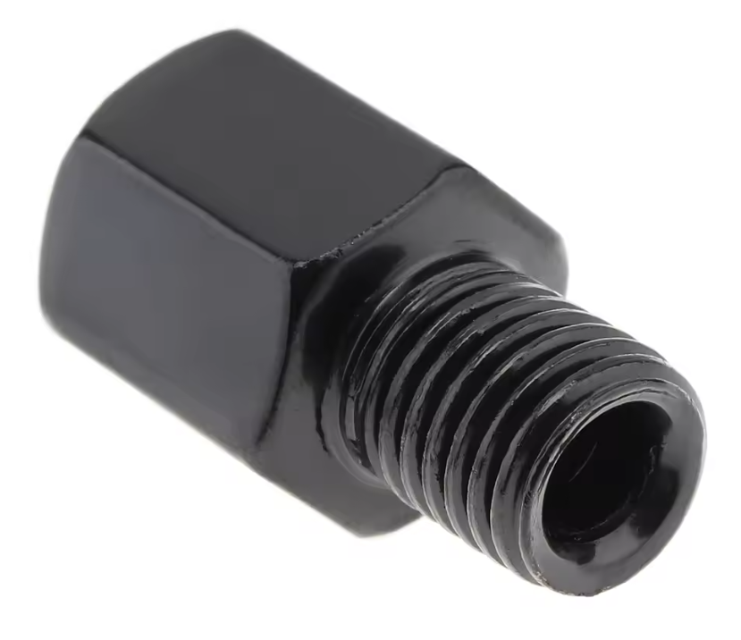 Adaptador de Rosca de Espelho. Converte M10 (rosca direita) em M8 (rosca direita) (Preto)